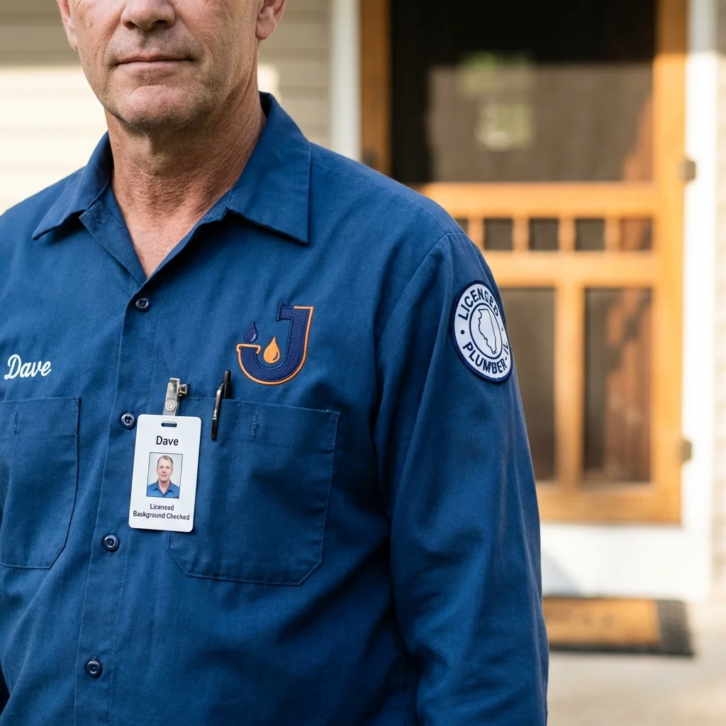 Licensed plumber showing ID badge in Duluth, MN